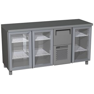 Стол холодильный барный Carboma T57 M3-1-G 9006-29 корпус серый, с бортом, планка (BAR-360С)